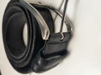 CS941/2024 BLACK LEATHER BELT WITH ITALIAN FLAG SYMBOL MADE IN ITALY